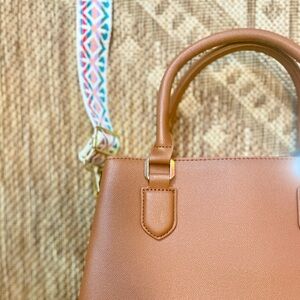 Small Faux Leather Crossbody | Guitar Strap | Cognac w/ Gold Details | EUC